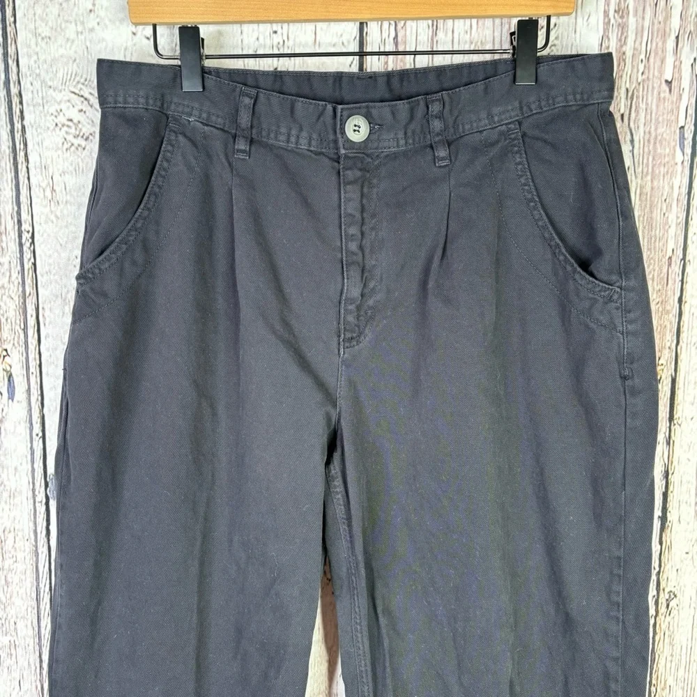 Free People Women’s Size 10 Black High Rise Wide Leg Twill Pants Pleated Trouser